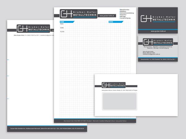 Gruber Hofer Metalltechnik Radstadt - Briefpapier, Kuverts, Visitenkarten und Bloecke