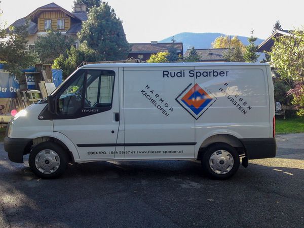 Sparber Rudi Fliesen Eben i  Pg  - Ford Transit mit Digitaldruck auf Autohochleistungsfolie beschriftet