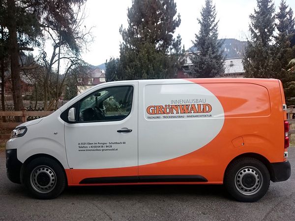 Gruenwald Innenausbau Eben i  PG  - Citroen Jumper gegossenen Hochleistungsfolien in orange, weiss und schwarz beschriftet