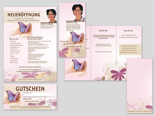 Figl Evelyn Huettau - Plakate, Gutschein, Folder Wickelfalz 6-seitig