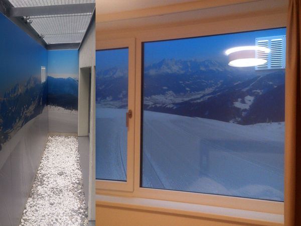 Enjoy The Alps Flachau - Kellerschacht mit direkt bedruckten Dibondplatten verkleidet