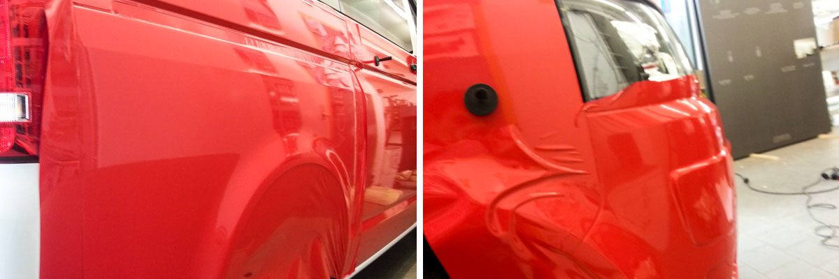 Atomic - VW-Bus Vollfolierung mit gegossener roter Wrappingfolie, Beschriftung mit weisser Hochleistungsfolie (3)